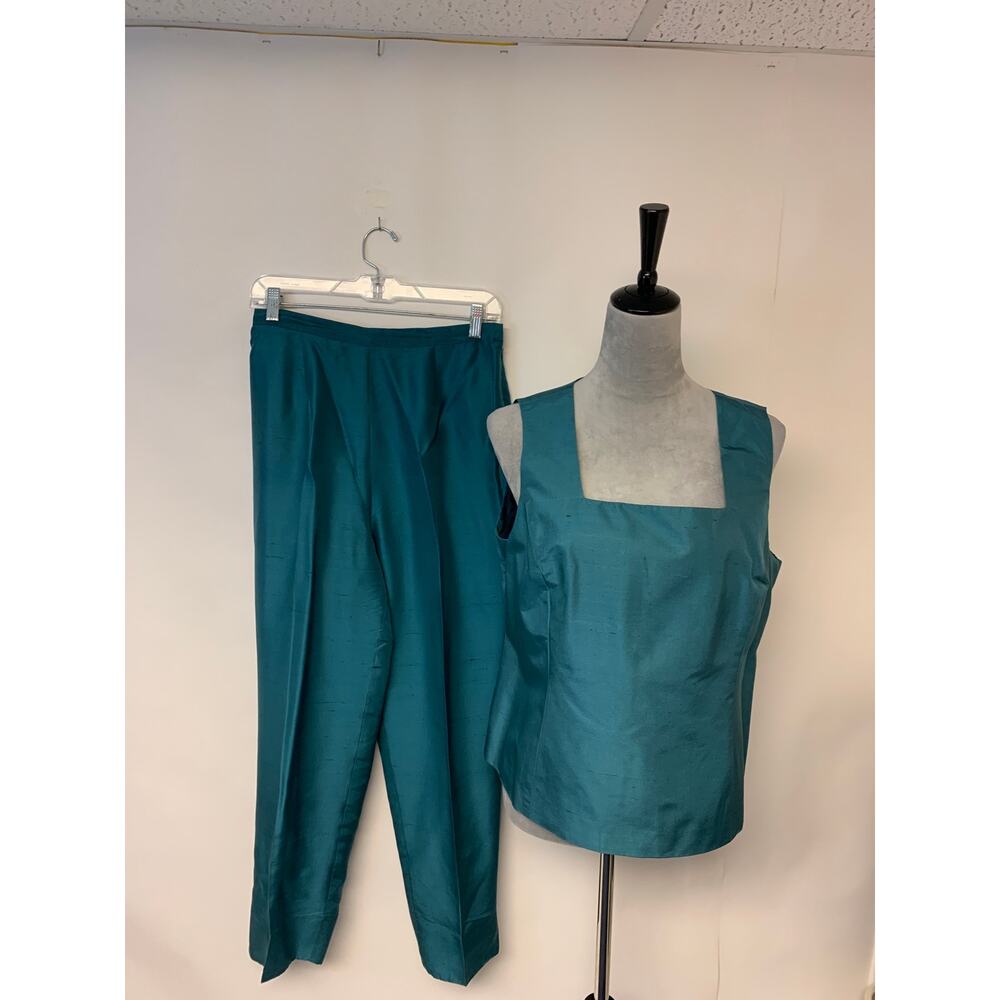 MXI Pant set Teal Silk Luxury Elegant Sophisticated Resort Womens SZ 10/12